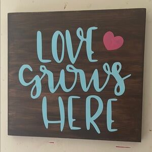 Love Grows Here Wall Decor - Brown and Blue